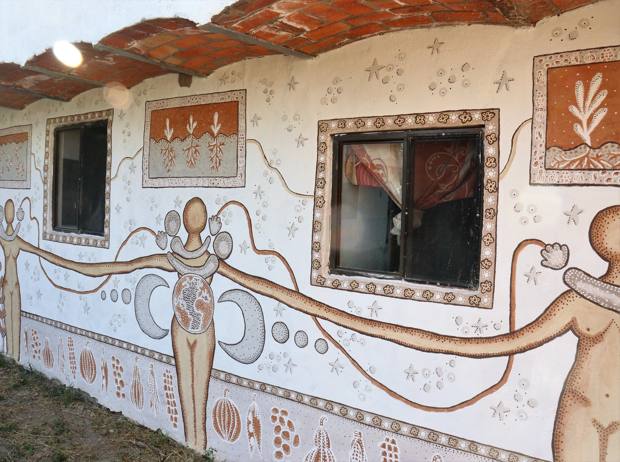 "Tres Hermanas" mural with natural pigments, 2023.